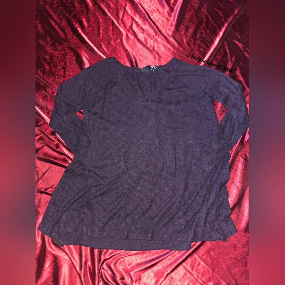 Oversized V-Neck Ribbed Long Sleeve Shirt in purple